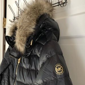 MICHAEL Michael Kors Black Puffer Jacket with Fur Trim
